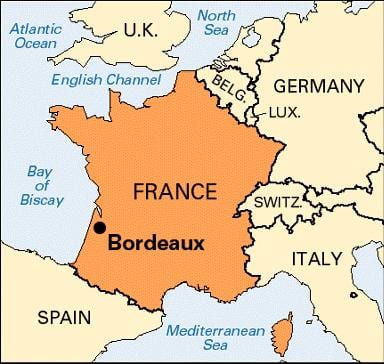 Bordeaux no mapa