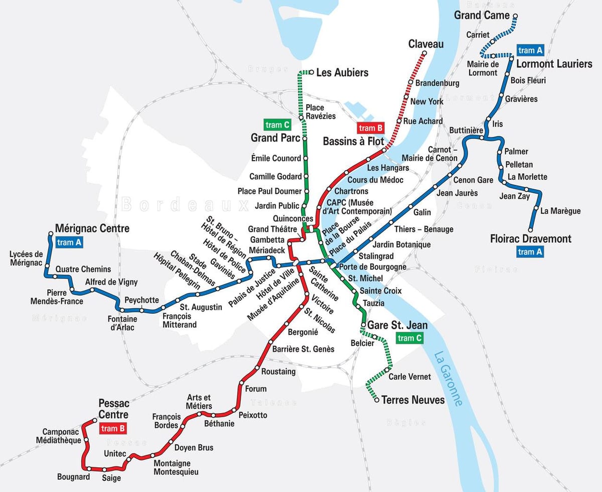 Bordeaux sistema de bonde mapa