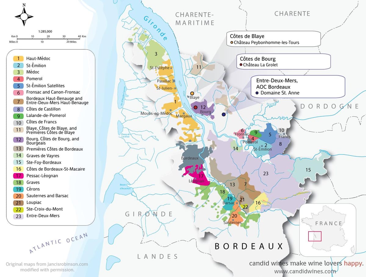 mapa de chateaux de Bordeaux