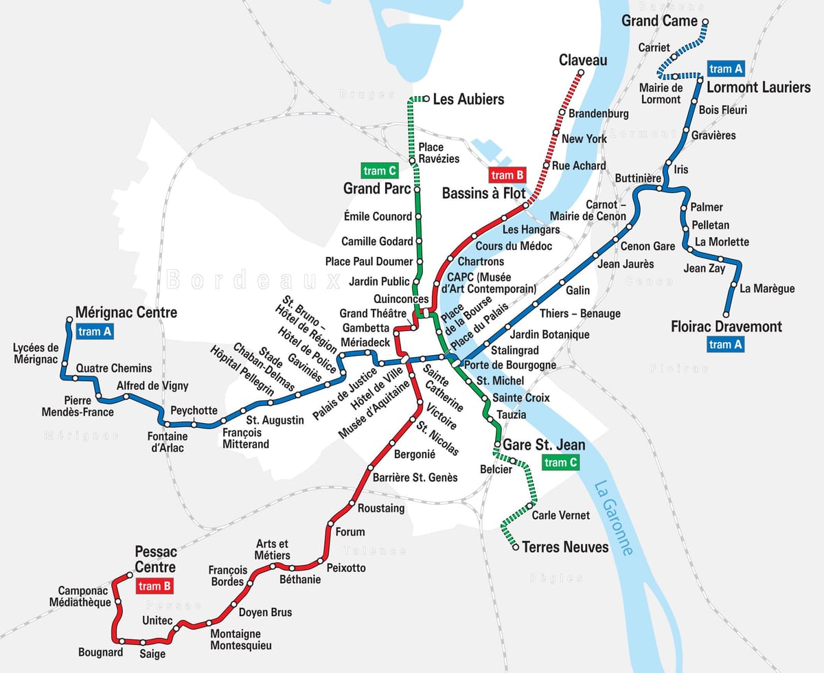 Bordeaux eléctrico mapa de rotas