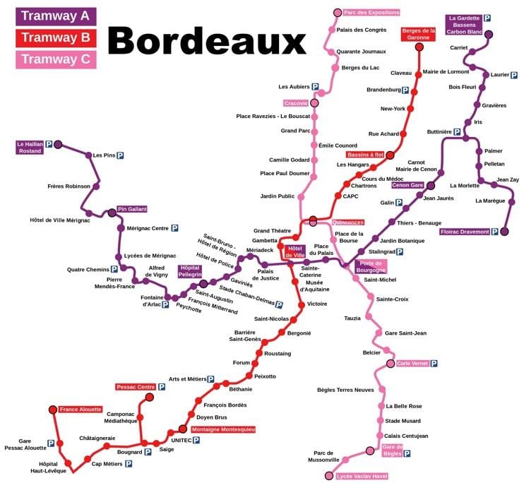 Bordeaux mapa do metrô