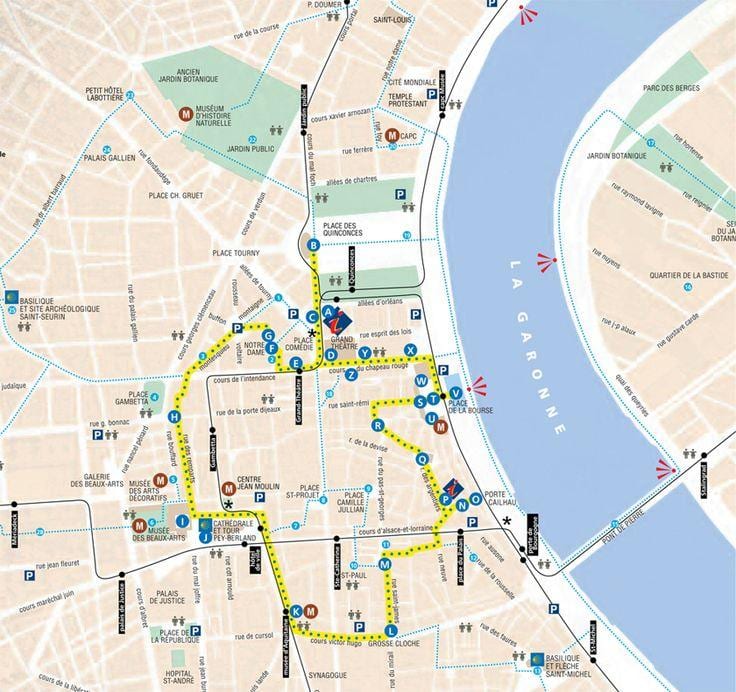 mapa de Bordeaux passeio a pé