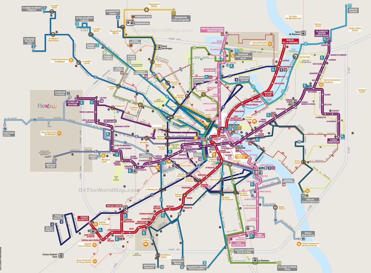 mapa de Bordeaux trânsito