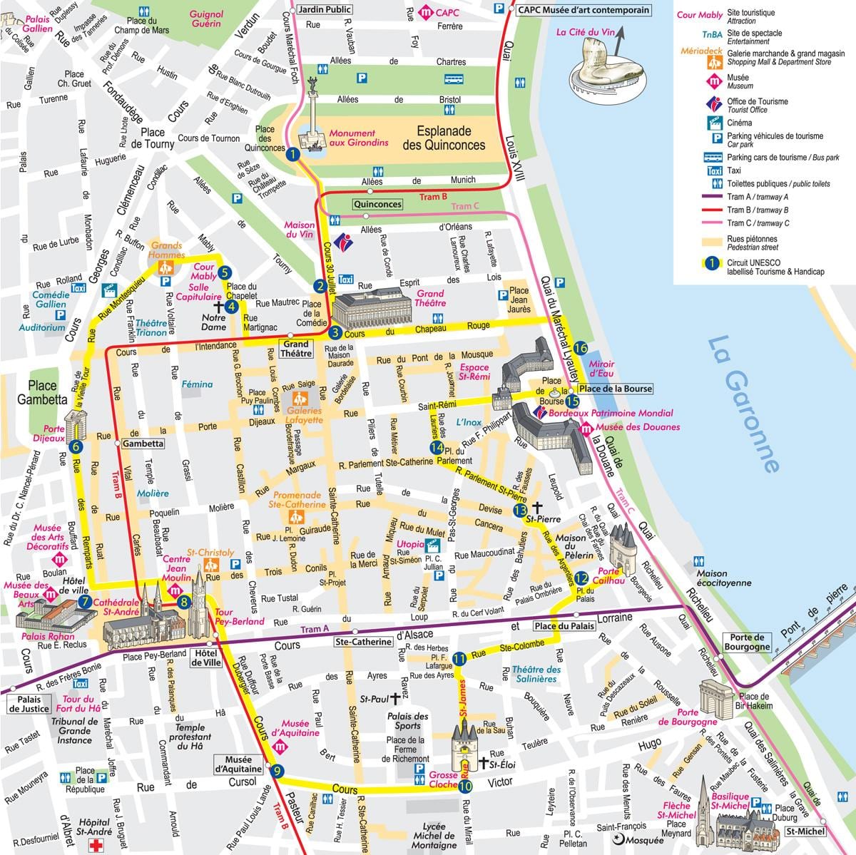 Centro da cidade de Bordeaux mapa