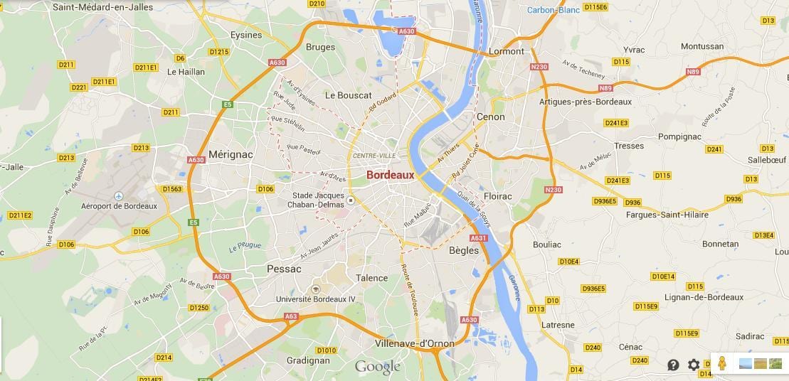 mapa de área de Bordeaux, frança