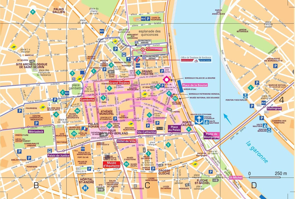 mapa de rua centro da cidade de Bordeaux