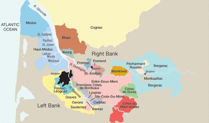 margem esquerda de Bordeaux mapa
